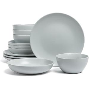 imageoverampampback Coupe Dinnerware Set  Stoneware Dishes  Comes with 4 Dinner Plates 4 Cereal Bowls and 4 Dinner Bowls  12Piece AllOccasion Place Settings  SemiMatte Fog Blue