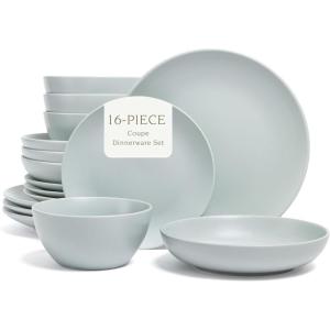 imageoverampampback Coupe Dinnerware Set  Stoneware Dishes  Comes with 4 Dinner Plates 4 Cereal Bowls and 4 Dinner Bowls  12Piece AllOccasion Place Settings  SemiMatte BlackFog Blue