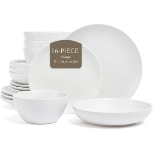 imageoverampampback Coupe Dinnerware Set  Stoneware Dishes  Comes with 4 Dinner Plates 4 Salad Plates 4 Cereal Bowls and 4 Dinner Bowls  16Piece AllOccasion Place Settings  SemiMatte White