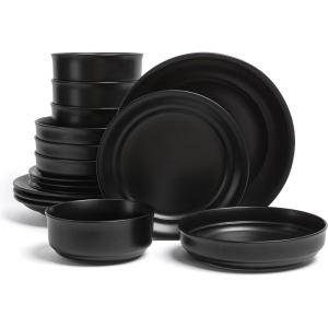 imageoverampampback Rim Dinnerware Set  Stoneware Dishes  Comes with 4 Dinner Plates 4 Cereal Bowls and 4 Dinner Bowls  12Piece AllOccasion Place Settings  Serves Four  SemiMatte SageBlack
