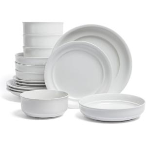 imageoverampampback Rim Dinnerware Set  Stoneware Dishes  Comes with 4 Dinner Plates 4 Cereal Bowls and 4 Dinner Bowls  12Piece AllOccasion Place Settings  Serves Four  SemiMatte SageWhite