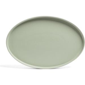 imageoverampampback Stackable Stoneware Serving Platter  Elegant 1Piece Oval Serving Platter to Complete Your Kitchen Set  Perfect for Appetizers Desserts and More  16quot L x 11quot W  Glossy WhiteSage