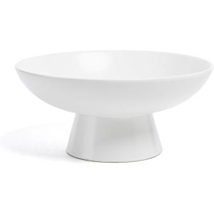 imageoverampampback Stoneware Large Footed Food Bowl  Kitchen and Dining Room Stand Perfect for Fruit Bread Candy and More  11quot D x 49quot H  23 Quarts  SemiMatte WhiteWhite