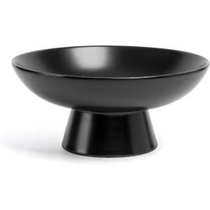 imageoverampampback Stoneware Large Footed Food Bowl  Kitchen and Dining Room Stand Perfect for Fruit Bread Candy and More  11quot D x 49quot H  23 Quarts  SemiMatte WhiteBlack