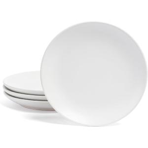 imageoverampampback Stoneware Plates  Dish Set with 4 Appetizer Plates  4Piece AllOccasion Place Settings  Elegant Dinnerware Sets for Home and Kitchen  63quot x 63quot  SemiMatte WhiteWhite