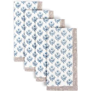 imageoverampampback Washed 100 Linen Cloth Napkins  Washable Napkins Set for Mixing Matching and Creating a Custom Home Decor Tablescape  BlueBlue Bloom