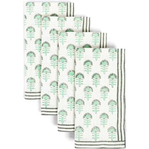 imageoverampampback Washed 100 Linen Cloth Napkins  Washable Napkins Set for Mixing Matching and Creating a Custom Home Decor Tablescape  BlueGreen Flower