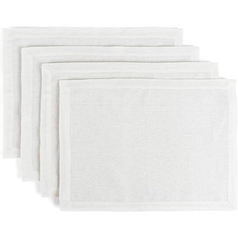 imageoverampampback Set of 4 Washed 100Linen Woven Placemats  Colorful Dining Table Mat  Machine Washable  Kitchen and Home Decor  BlueIvory