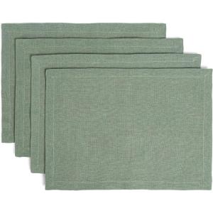 imageoverampampback Set of 4 Washed 100Linen Woven Placemats  Colorful Dining Table Mat  Machine Washable  Kitchen and Home Decor  BlueGreen