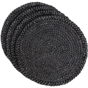 imageoverampampback Set of 4 Washed 100Linen Woven Placemats  Colorful Dining Table Mat  Machine Washable  Kitchen and Home Decor  BlueWoven Black