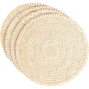 imageoverampampback Set of 4 Washed 100Linen Woven Placemats  Colorful Dining Table Mat  Machine Washable  Kitchen and Home Decor  BlueWoven Natural