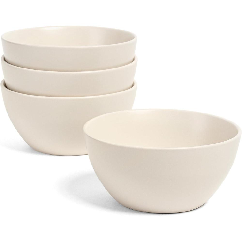 imageoverampampback Coupe Cereal Bowl Set  Stoneware Dishes  Comes with 4 Cereal Bowls  EasytoStack Breakfast Place Settings  6quot x 6quot x 26quot  25oz  SemiMatte WhiteIvory