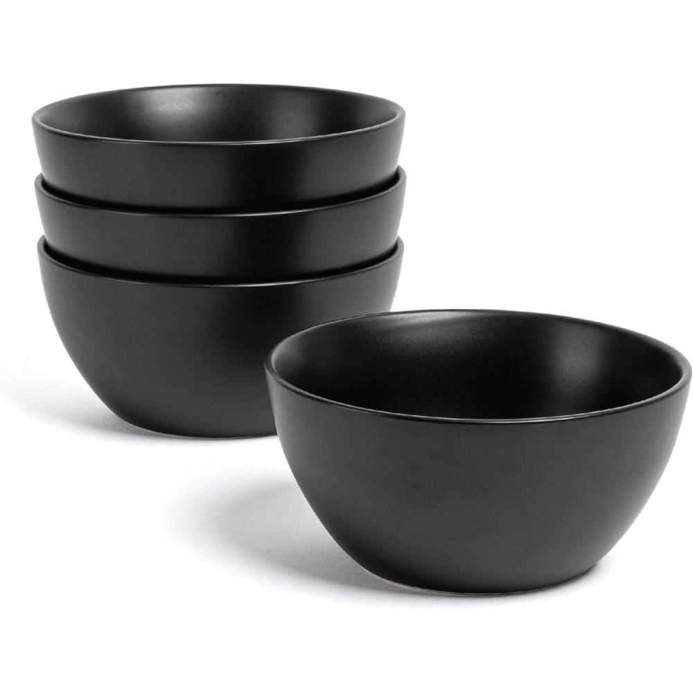 imageoverampampback Coupe Cereal Bowl Set  Stoneware Dishes  Comes with 4 Cereal Bowls  EasytoStack Breakfast Place Settings  6quot x 6quot x 26quot  25oz  SemiMatte WhiteBlack