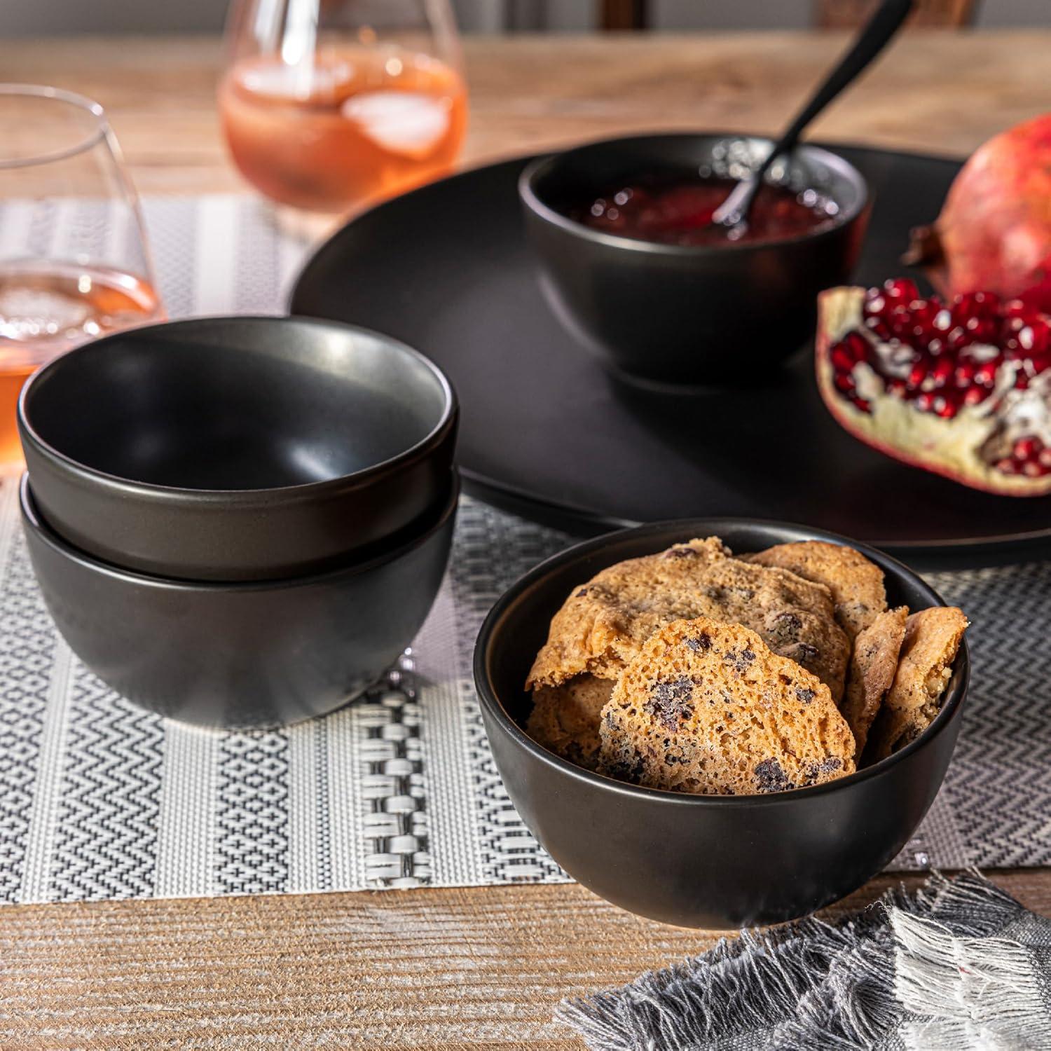 imageoverampampback Coupe Cereal Bowl Set  Stoneware Dishes  Comes with 4 Cereal Bowls  EasytoStack Breakfast Place Settings  6quot x 6quot x 26quot  25oz  SemiMatte WhiteBlack