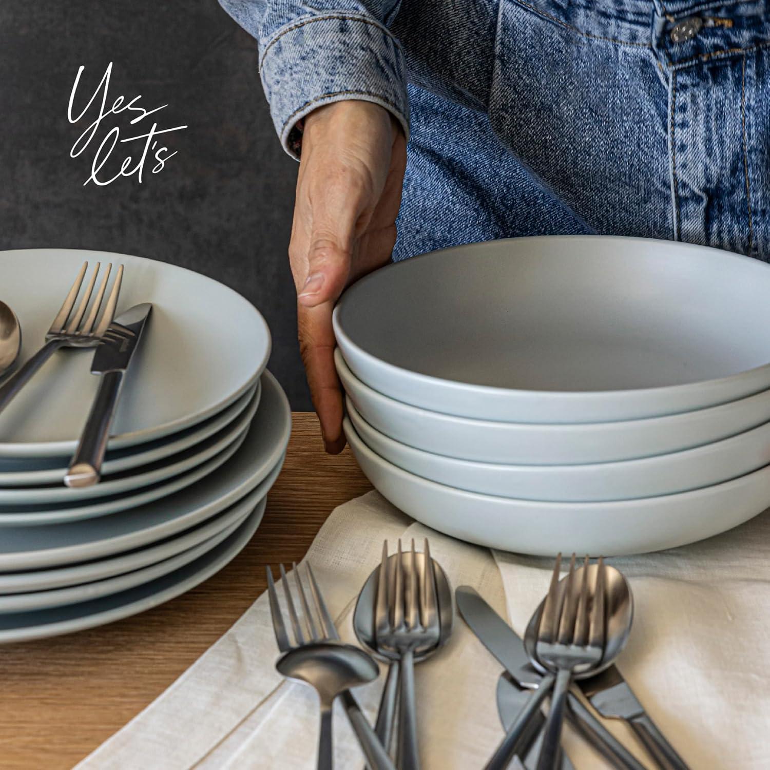 imageoverampampback Coupe Cereal Bowl Set  Stoneware Dishes  Comes with 4 Cereal Bowls  EasytoStack Breakfast Place Settings  6quot x 6quot x 26quot  25oz  SemiMatte WhiteFog Blue