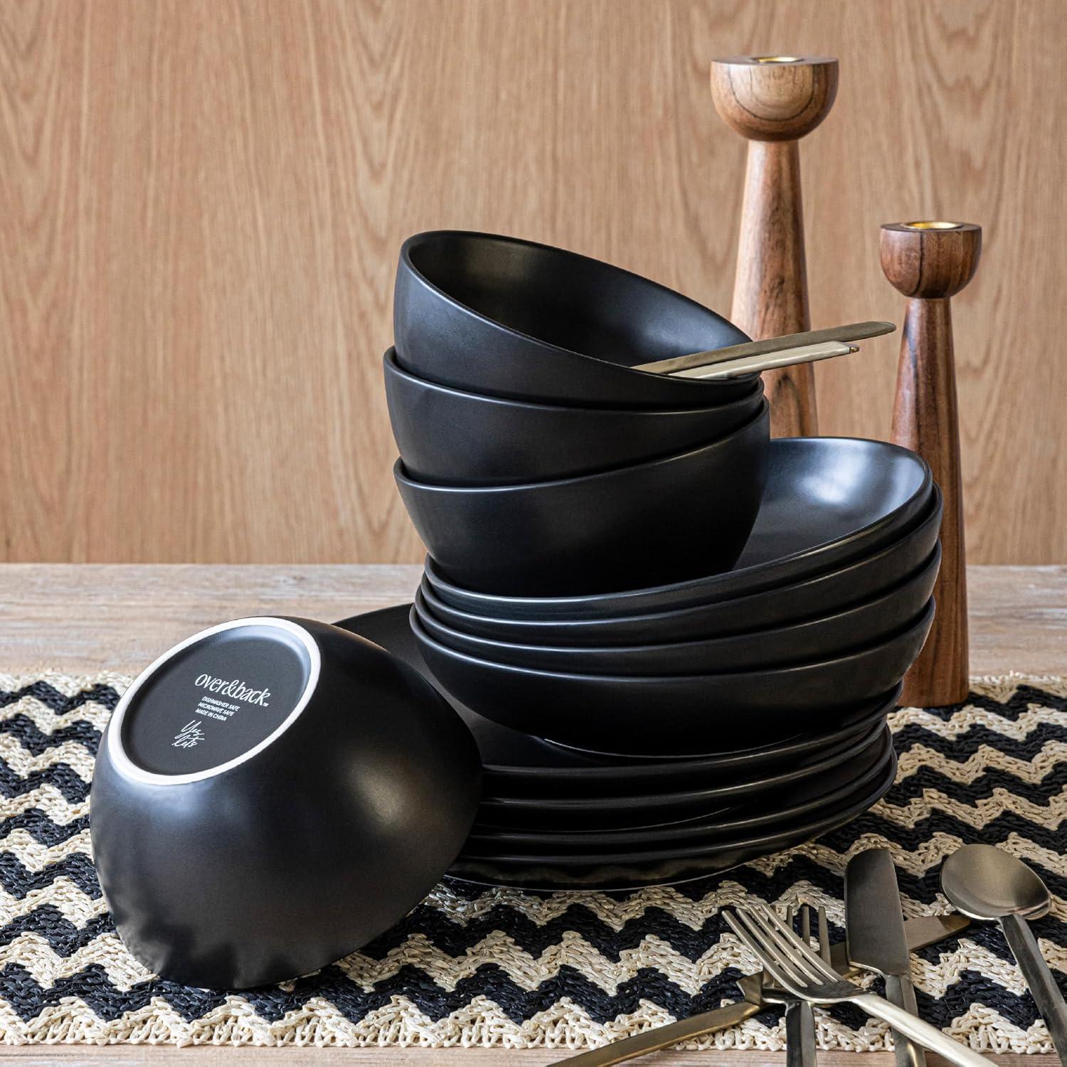 imageoverampampback Coupe Cereal Bowl Set  Stoneware Dishes  Comes with 4 Cereal Bowls  EasytoStack Breakfast Place Settings  6quot x 6quot x 26quot  25oz  SemiMatte WhiteBlack