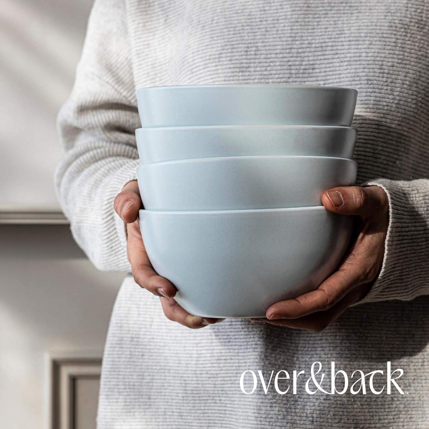 imageoverampampback Coupe Cereal Bowl Set  Stoneware Dishes  Comes with 4 Cereal Bowls  EasytoStack Breakfast Place Settings  6quot x 6quot x 26quot  25oz  SemiMatte WhiteFog Blue