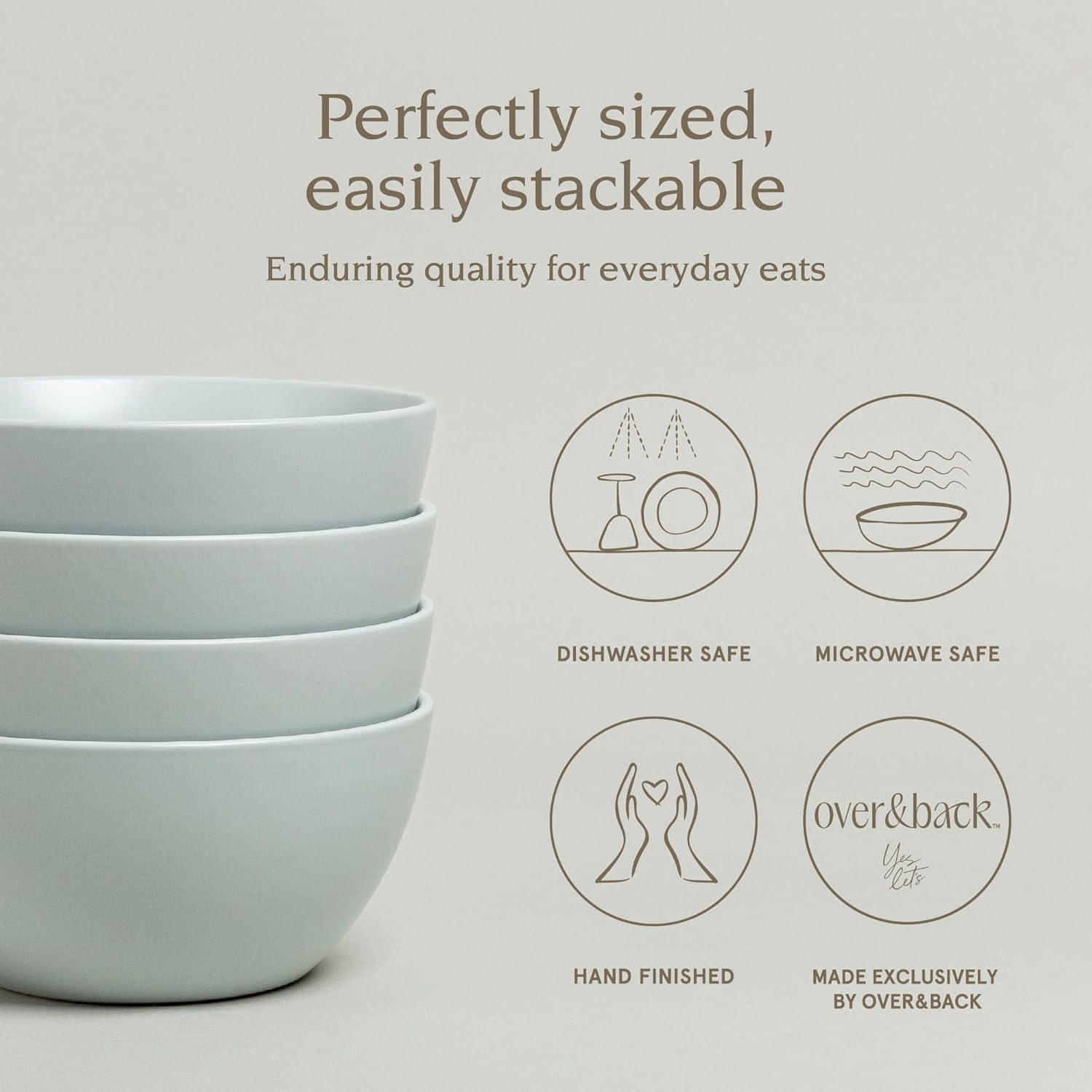 imageoverampampback Coupe Cereal Bowl Set  Stoneware Dishes  Comes with 4 Cereal Bowls  EasytoStack Breakfast Place Settings  6quot x 6quot x 26quot  25oz  SemiMatte WhiteFog Blue