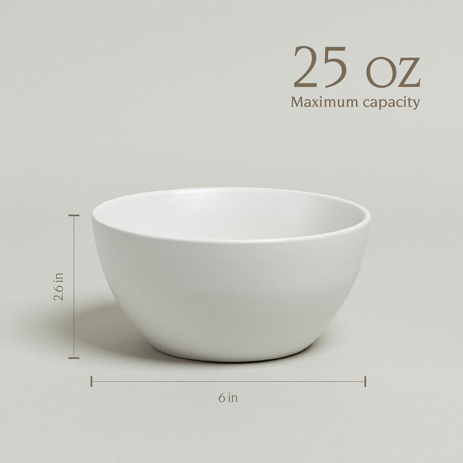 imageoverampampback Coupe Cereal Bowl Set  Stoneware Dishes  Comes with 4 Cereal Bowls  EasytoStack Breakfast Place Settings  6quot x 6quot x 26quot  25oz  SemiMatte WhiteWhite