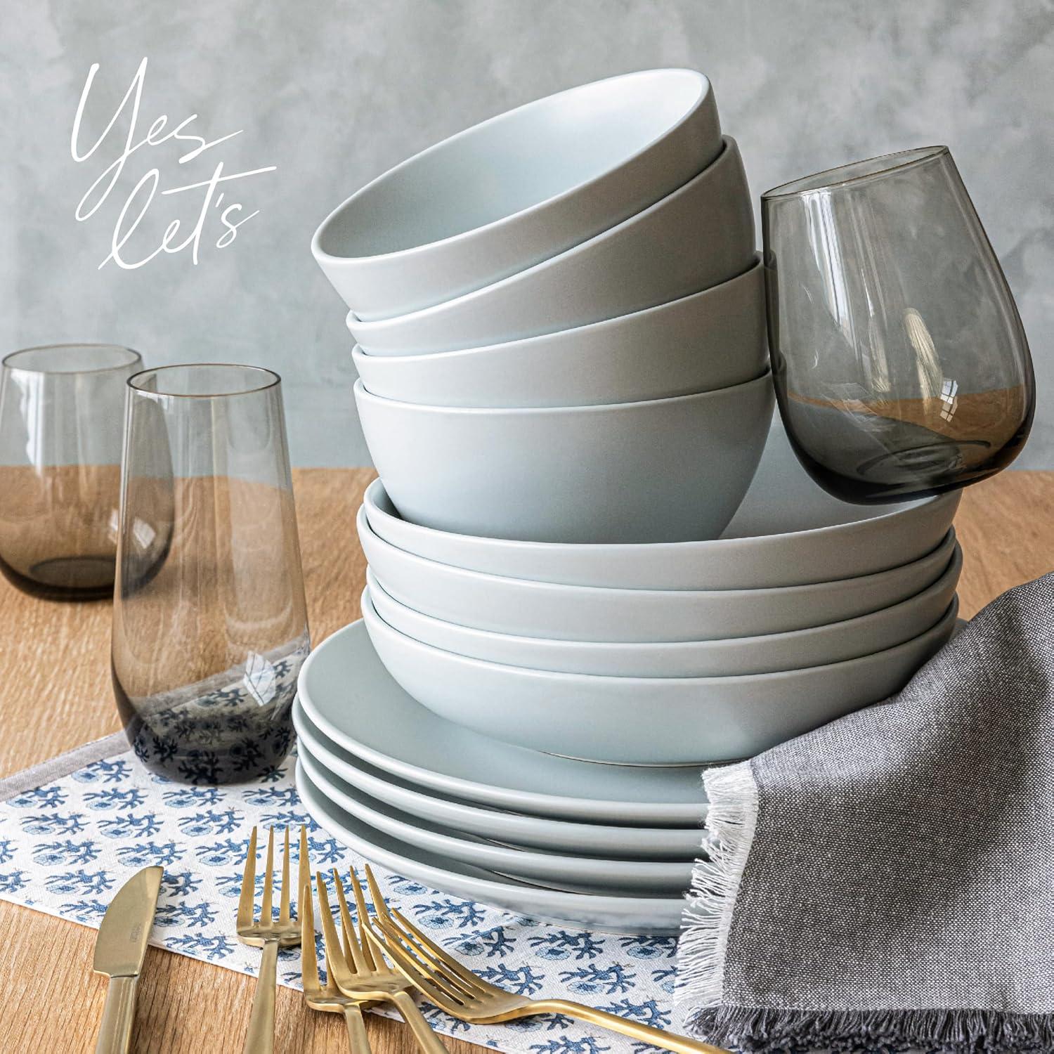 imageoverampampback Coupe Cereal Bowl Set  Stoneware Dishes  Comes with 4 Cereal Bowls  EasytoStack Breakfast Place Settings  6quot x 6quot x 26quot  25oz  SemiMatte WhiteFog Blue