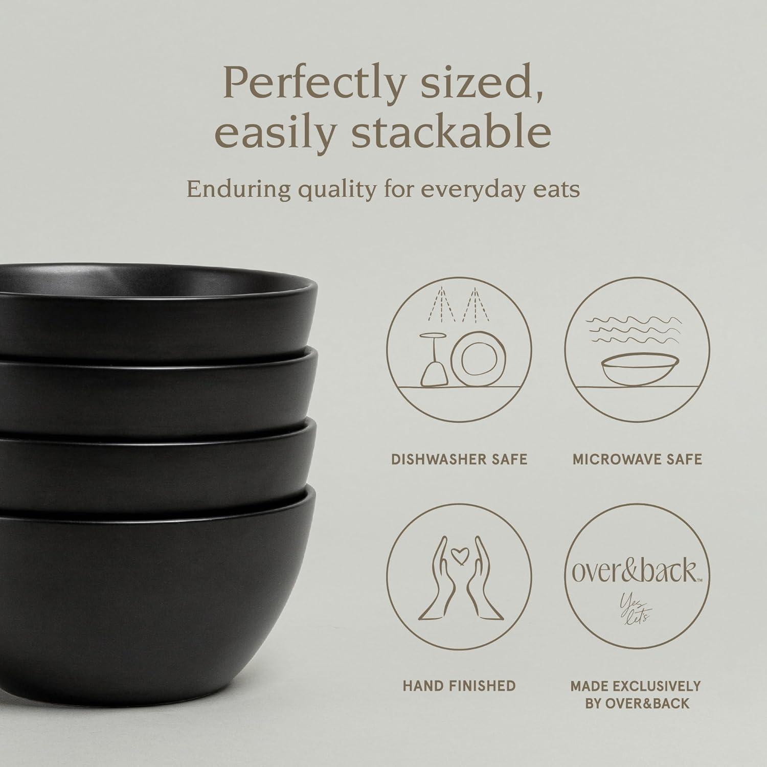 imageoverampampback Coupe Cereal Bowl Set  Stoneware Dishes  Comes with 4 Cereal Bowls  EasytoStack Breakfast Place Settings  6quot x 6quot x 26quot  25oz  SemiMatte WhiteBlack