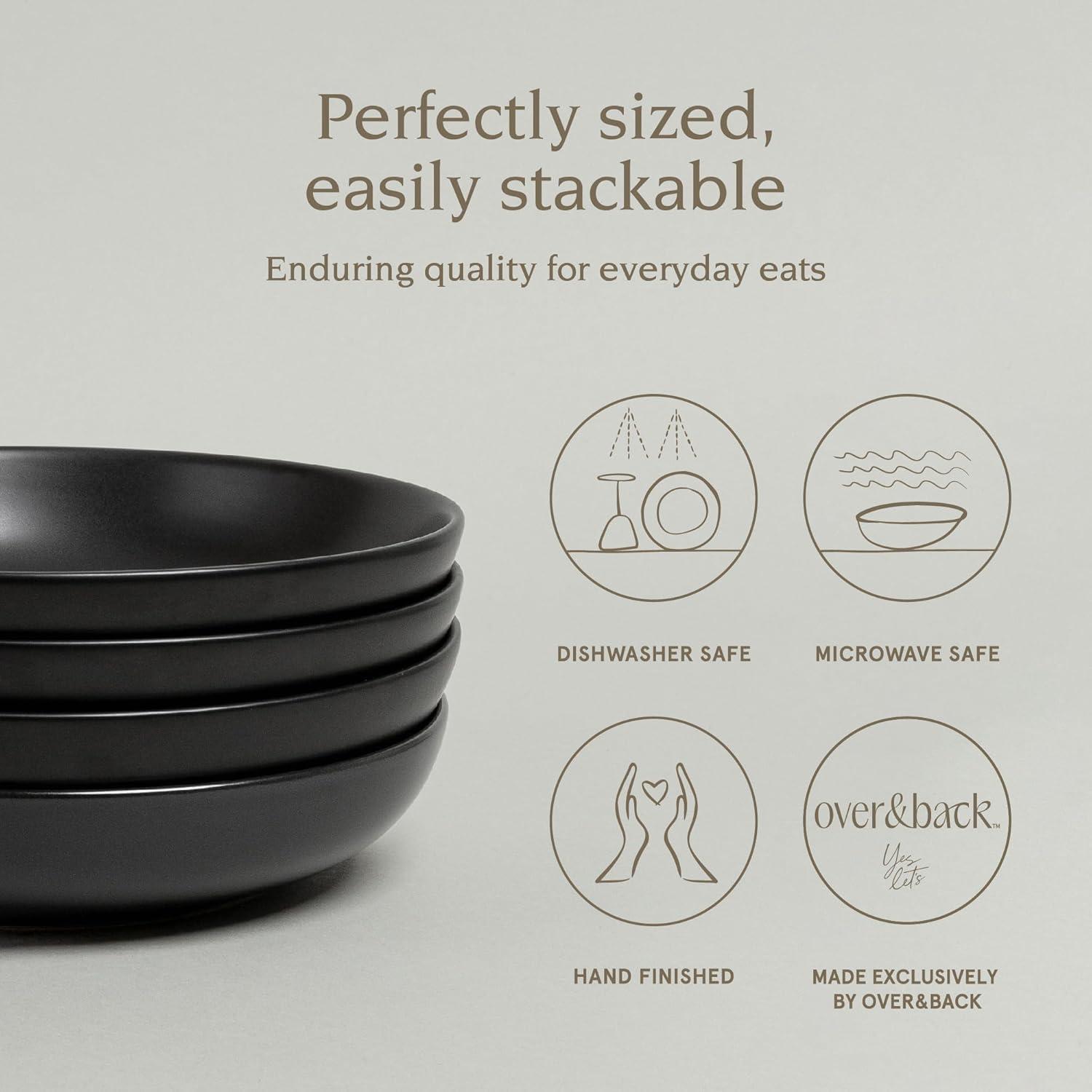 imageoverampampback Coupe Cereal Bowl Set  Stoneware Dishes  Comes with 4 Cereal Bowls  EasytoStack Breakfast Place Settings  6quot x 6quot x 26quot  25oz  SemiMatte WhiteBlack