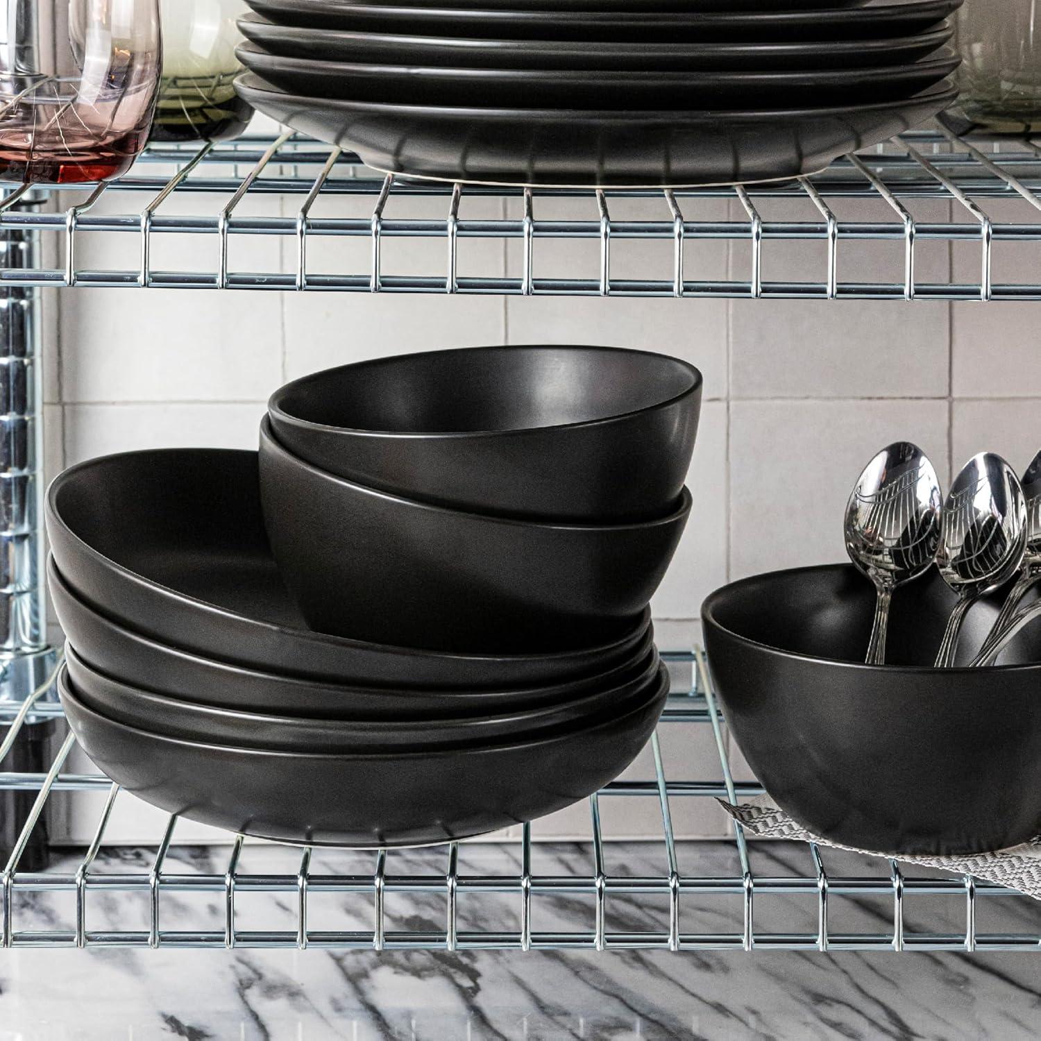 imageoverampampback Coupe Cereal Bowl Set  Stoneware Dishes  Comes with 4 Cereal Bowls  EasytoStack Breakfast Place Settings  6quot x 6quot x 26quot  25oz  SemiMatte WhiteBlack