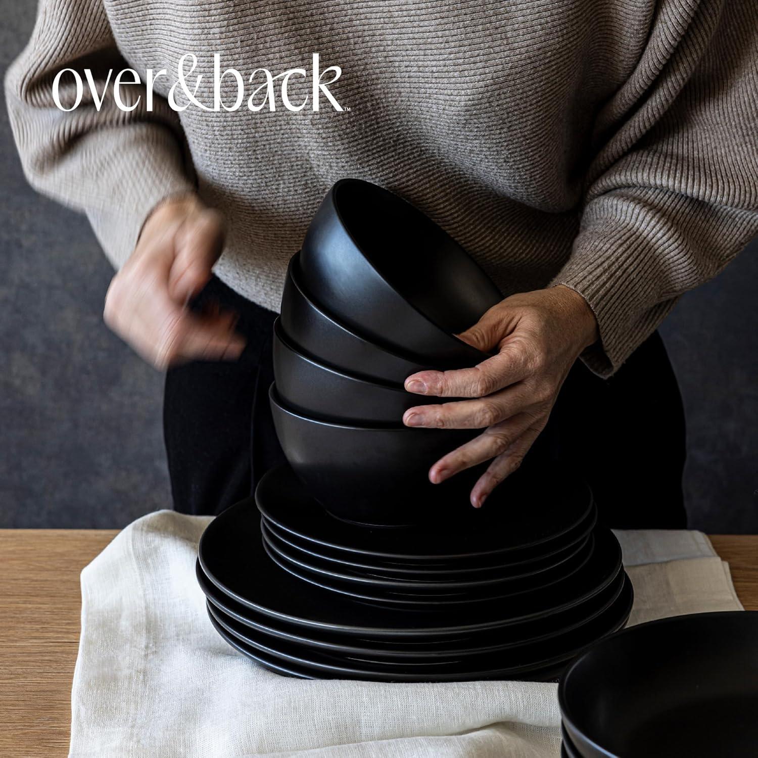 imageoverampampback Coupe Cereal Bowl Set  Stoneware Dishes  Comes with 4 Cereal Bowls  EasytoStack Breakfast Place Settings  6quot x 6quot x 26quot  25oz  SemiMatte WhiteBlack