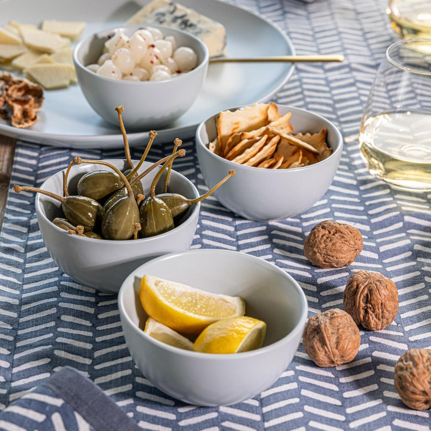 imageoverampampback Coupe Cereal Bowl Set  Stoneware Dishes  Comes with 4 Cereal Bowls  EasytoStack Breakfast Place Settings  6quot x 6quot x 26quot  25oz  SemiMatte WhiteFog Blue