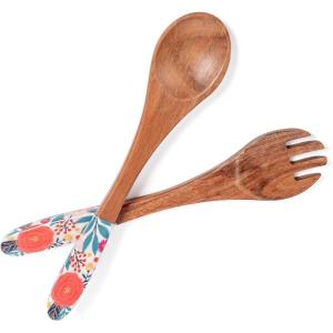 imageoverampampback 2pc 12quot Wooden Serving Utensils by Jess Phoenix  Wood Fork and Spoon Set to Serve Meals and Mix Salad  Pairs with all our Acacia ServewareServing Set