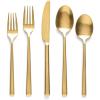 imageoverampampback 20pc Modern Flatware Cutlery Set  Comes with 4 Dinner Forks 4 Salad Forks 4 Dinner Knives 4 Dinner Spoons and 4 Teaspoons  188 Stainless Steel  DishwasherSafe  Matte Gold