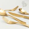imageoverampampback 20pc Curved Flatware Cutlery Set  Comes with 4 Dinner Forks 4 Salad Forks 4 Dinner Knives 4 Dinner Spoons and 4 Teaspoons  188 Stainless Steel  DishwasherSafe  Matte Gold