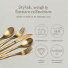 imageoverampampback 20pc Curved Flatware Cutlery Set  Comes with 4 Dinner Forks 4 Salad Forks 4 Dinner Knives 4 Dinner Spoons and 4 Teaspoons  188 Stainless Steel  DishwasherSafe  Matte Gold