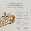 imageoverampampback 20pc Modern Flatware Cutlery Set  Comes with 4 Dinner Forks 4 Salad Forks 4 Dinner Knives 4 Dinner Spoons and 4 Teaspoons  188 Stainless Steel  DishwasherSafe  Matte Gold