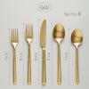 imageoverampampback 20pc Modern Flatware Cutlery Set  Comes with 4 Dinner Forks 4 Salad Forks 4 Dinner Knives 4 Dinner Spoons and 4 Teaspoons  188 Stainless Steel  DishwasherSafe  Matte Gold