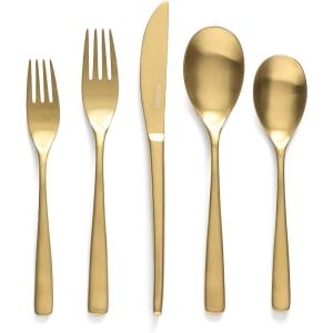 imageoverampampback 20pc Curved Flatware Cutlery Set  Comes with 4 Dinner Forks 4 Salad Forks 4 Dinner Knives 4 Dinner Spoons and 4 Teaspoons  188 Stainless Steel  DishwasherSafe  Matte Gold