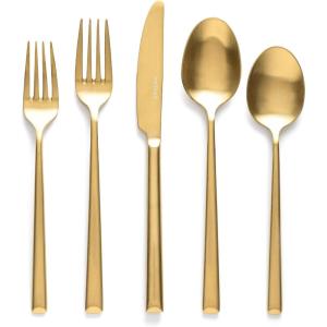 imageoverampampback 20pc Modern Flatware Cutlery Set  Comes with 4 Dinner Forks 4 Salad Forks 4 Dinner Knives 4 Dinner Spoons and 4 Teaspoons  188 Stainless Steel  DishwasherSafe  Matte Gold