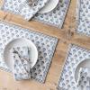 image:imageOverampBack Set of 4 Washed 100Linen Woven Placemats  Colorful Dining Table Mat  Machine Washable  Kitchen and Home Decor  BlueBlue Flower