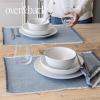 image:imageOverampBack Set of 4 Washed 100Linen Woven Placemats  Colorful Dining Table Mat  Machine Washable  Kitchen and Home Decor  BlueBlue Frayed