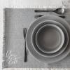 image:imageOverampBack Set of 4 Washed 100Linen Woven Placemats  Colorful Dining Table Mat  Machine Washable  Kitchen and Home Decor  BlueGrey Frayed