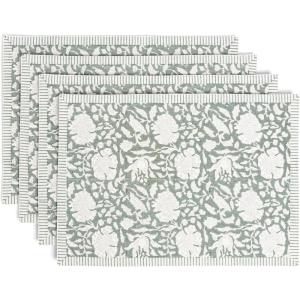 image:imageOverampBack Set of 4 HandBlocked Placemats  Colorful Dining Table Mat  Each Placemat is Unique  100 Cotton  Machine Washable  Kitchen and Home Decor  Green Floral