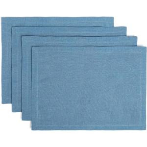 image:imageOverampBack Set of 4 Washed 100Linen Woven Placemats  Colorful Dining Table Mat  Machine Washable  Kitchen and Home Decor  BlueBlue