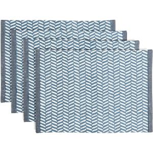 image:imageOverampBack Set of 4 Washed 100Linen Woven Placemats  Colorful Dining Table Mat  Machine Washable  Kitchen and Home Decor  BlueBlue Herringbone