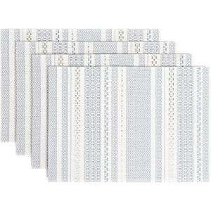 image:imageOverampBack Set of 4 Washed 100Linen Woven Placemats  Colorful Dining Table Mat  Machine Washable  Kitchen and Home Decor  BlueBlue Reversible Stripe