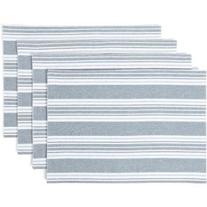 image:imageOverampBack Set of 4 Washed 100Linen Woven Placemats  Colorful Dining Table Mat  Machine Washable  Kitchen and Home Decor  BlueBlue Woven Stripe
