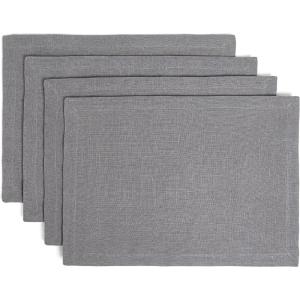 image:imageOverampBack Set of 4 Washed 100Linen Woven Placemats  Colorful Dining Table Mat  Machine Washable  Kitchen and Home Decor  BlueGray