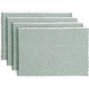 image:imageOverampBack Set of 4 Washed 100Linen Woven Placemats  Colorful Dining Table Mat  Machine Washable  Kitchen and Home Decor  BlueGreen Frayed