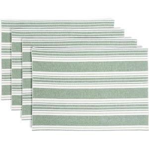 image:imageOverampBack Set of 4 Washed 100Linen Woven Placemats  Colorful Dining Table Mat  Machine Washable  Kitchen and Home Decor  BlueGreen Woven Stripe