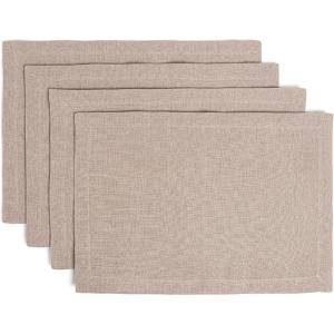 image:imageOverampBack Set of 4 Washed 100Linen Woven Placemats  Colorful Dining Table Mat  Machine Washable  Kitchen and Home Decor  BlueTaupe