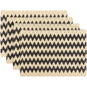 image:imageOverampBack Set of 4 Washed 100Linen Woven Placemats  Colorful Dining Table Mat  Machine Washable  Kitchen and Home Decor  BlueWoven Chevron